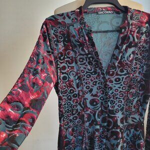 SnoSkins Velvet Burnout Asymmetrical Front Button Tunic (Size: Small)